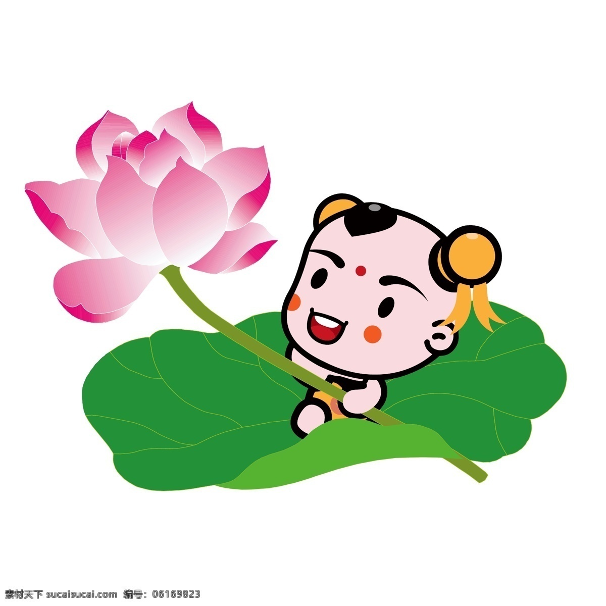 新年 莲花 人物 插画 粉色的莲花 漂亮的莲花 莲花装饰 莲花插画 新年小物插画 绿色的莲花 黄色的发带