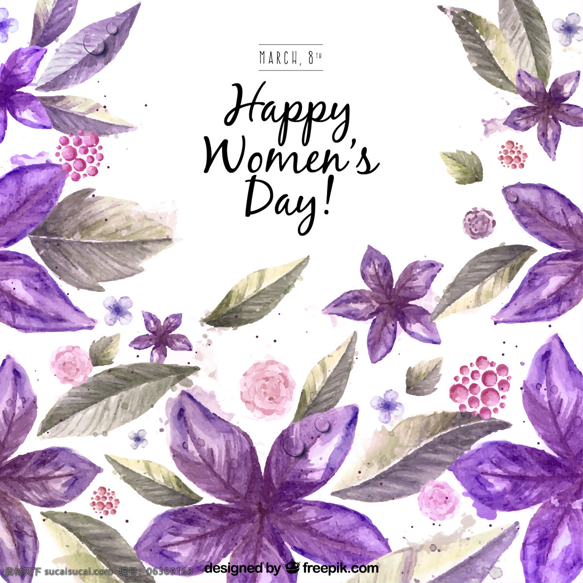 水彩 紫色 花朵 妇女节 背景 花卉 自然 花卉背景 水彩花卉 水彩背景 庆祝 假期 自然背景 装饰 女士 女性 自由 国际