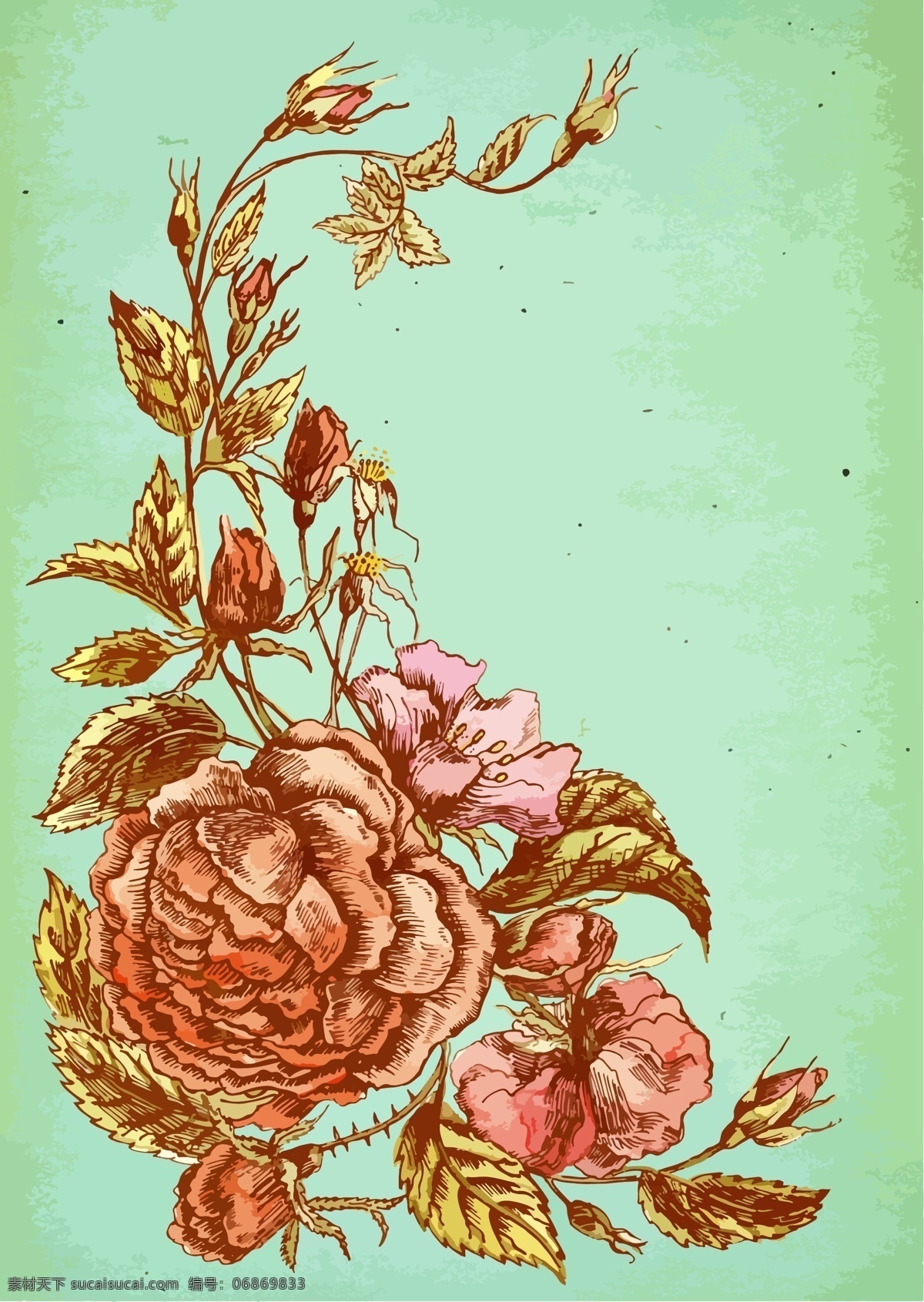 美丽 花 复古 风格 矢量 图形 复古风格 矢量花朵 花纹花边