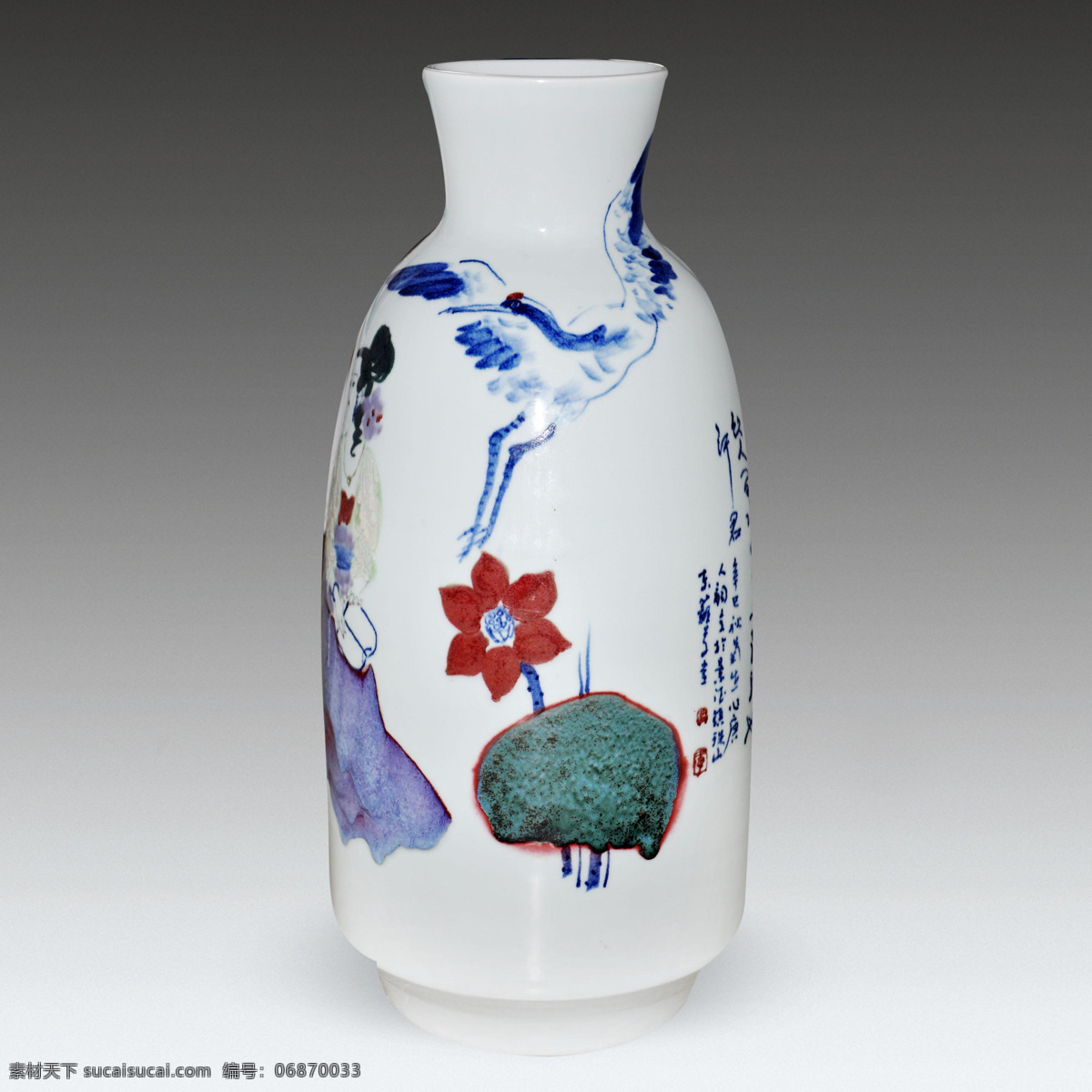 陶瓷 瓷器 瓷罐 彩色陶瓷 瓷瓶 仙鹤 荷花 文化艺术 传统文化