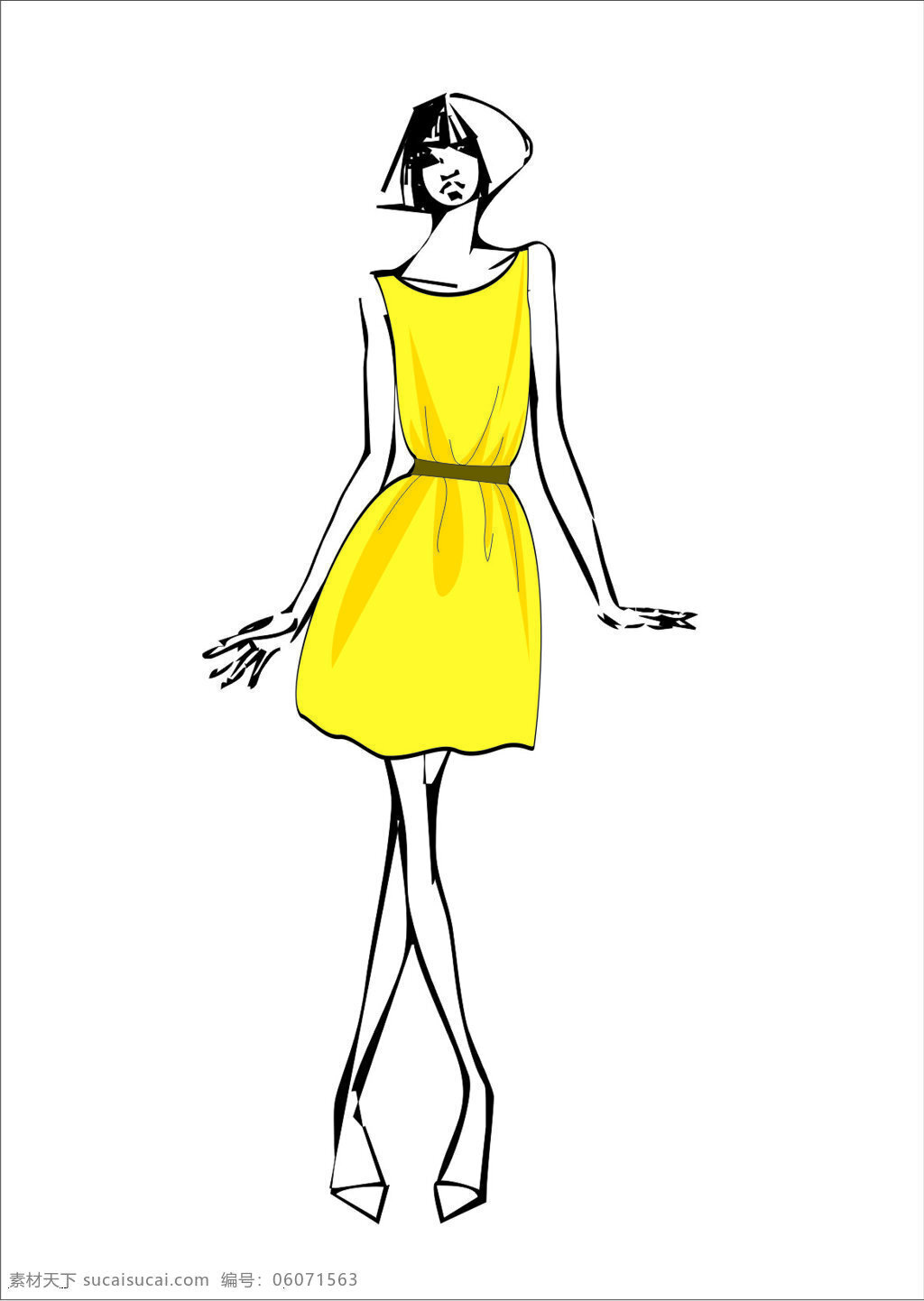 服装 服装设计 模板下载 黄色 连衣裙 人体 设计素材 效果图 文化艺术 其他服装素材