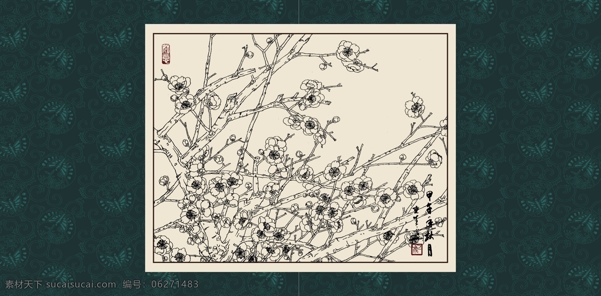 绘画 白描 线描 手绘 国画 轮廓 印章 书法 装裱 植物 花卉 花草 花鸟 工笔 写实 写生 毛笔画 昆虫 白描梅花 文化艺术 绘画书法 白色