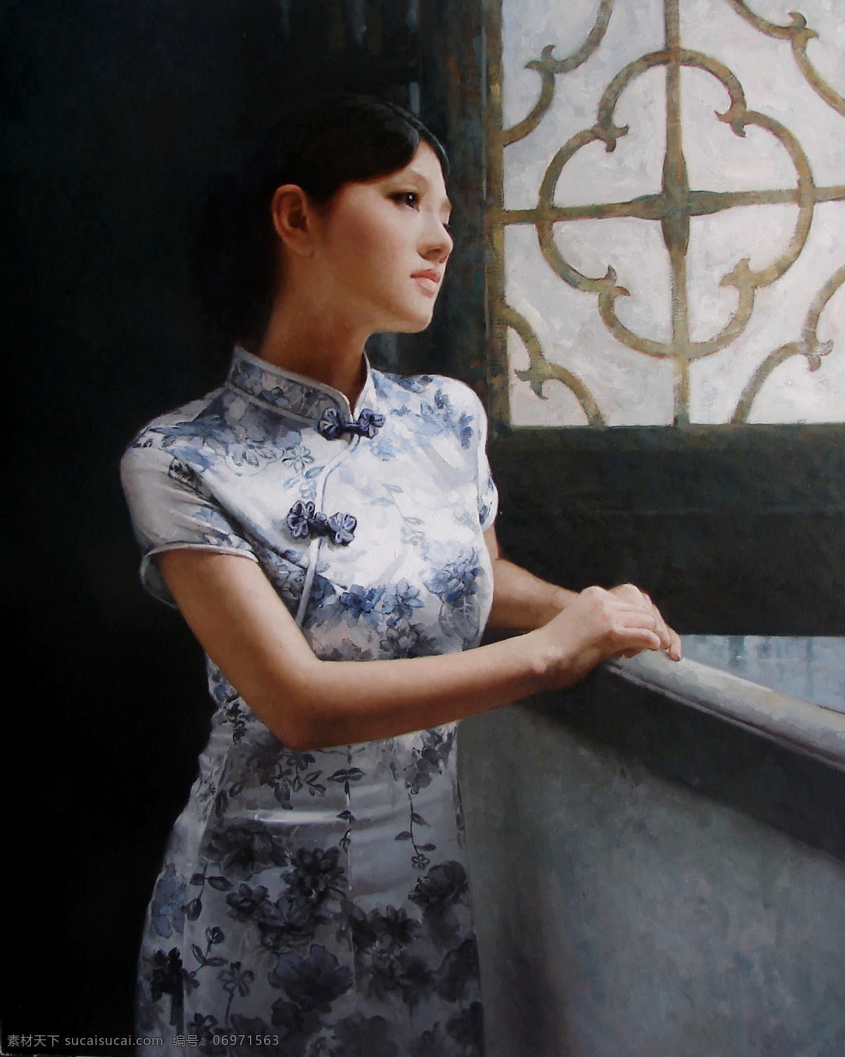 表情 窗口 动作 妇女 绘画 绘画书法 美术 女人 窗思 油画 人物画 女子 少妇 姿势 油画艺术 油画作品28 文化艺术