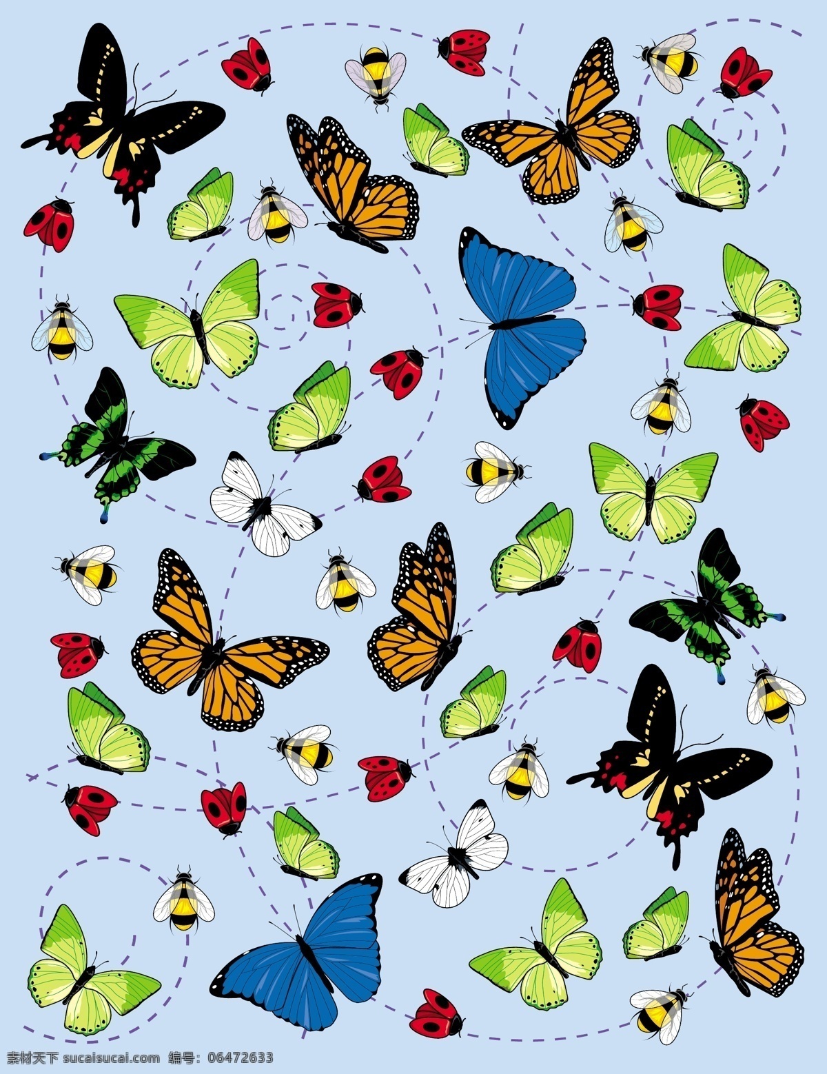 飞翔 蝴蝶 矢量 昆虫 蜜蜂 瓢虫 彩色的蝴蝶 矢量图 矢量人物