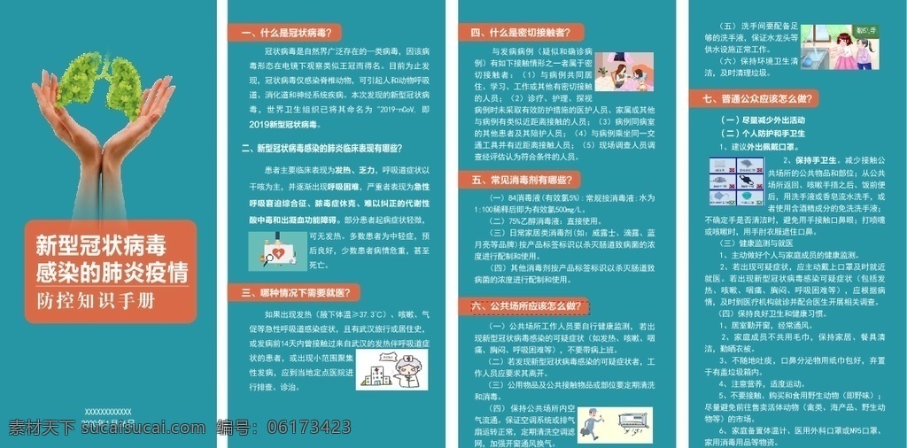 新 冠 病毒 防控 知识 手册 新型冠状病毒 防控知识手册 平面设计 肺炎 通风 口罩