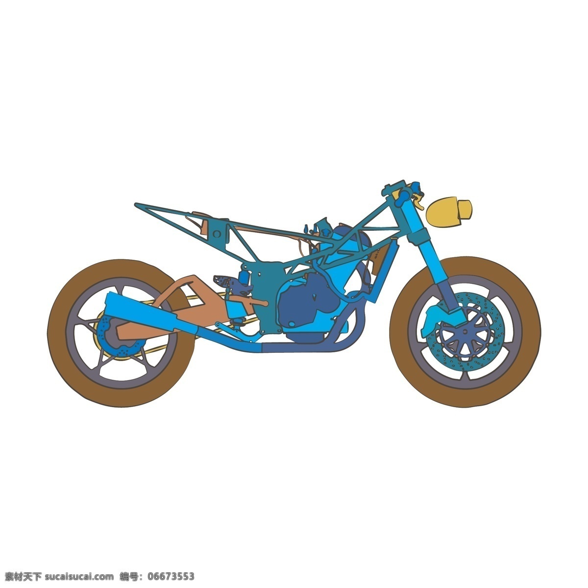 简约 扁平 卡通 漫 画风 机车 摩托车 矢量 元素 漫画风 插图