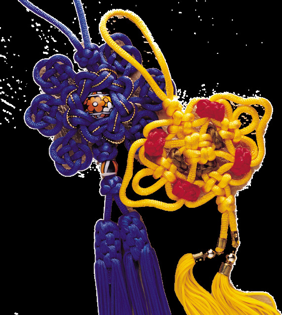 黄蓝 双色 带 串珠 双 中国结 元素 欢庆节日 吉祥如意 喜庆元素 装饰元素