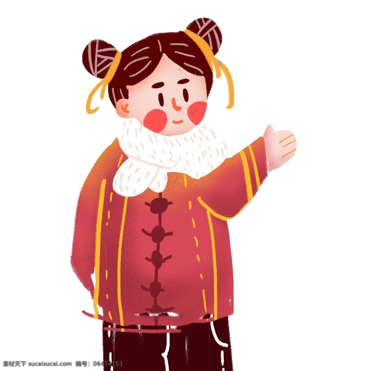 手绘 复古 过年 小女孩 人物 女孩 中国风 新年
