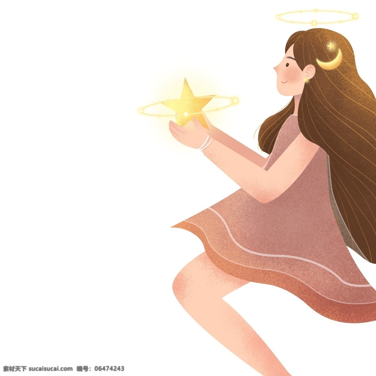 治愈 系 小 清新 星星 眺望 天空 少女 治愈系 插画 手绘 小清新 梦幻 女孩 人物设计