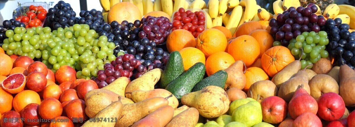 水果组合宽图 水果 水果组合 葡萄 柚子 梨 苹果 小番茄 橙子 香蕉 生物世界