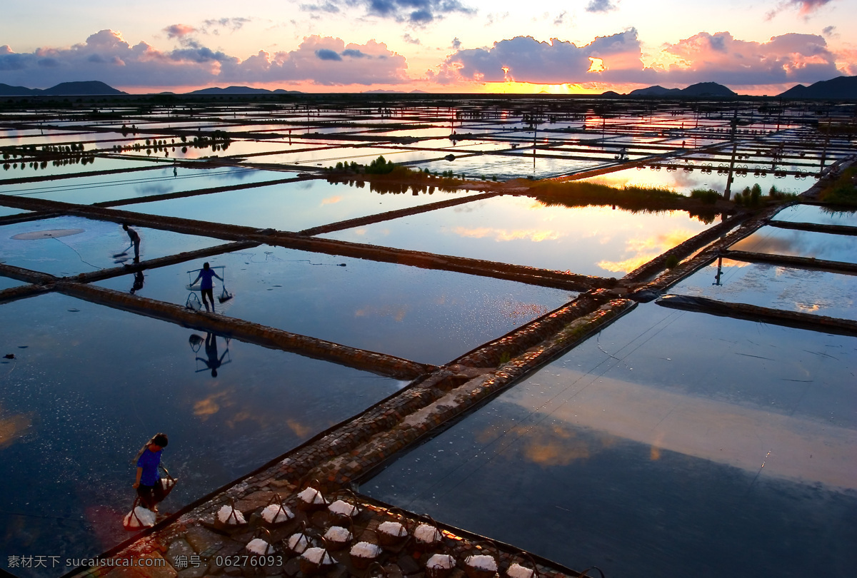 盐田晨韵 田 夕阳 盐场 人 水 山水风景 自然景观