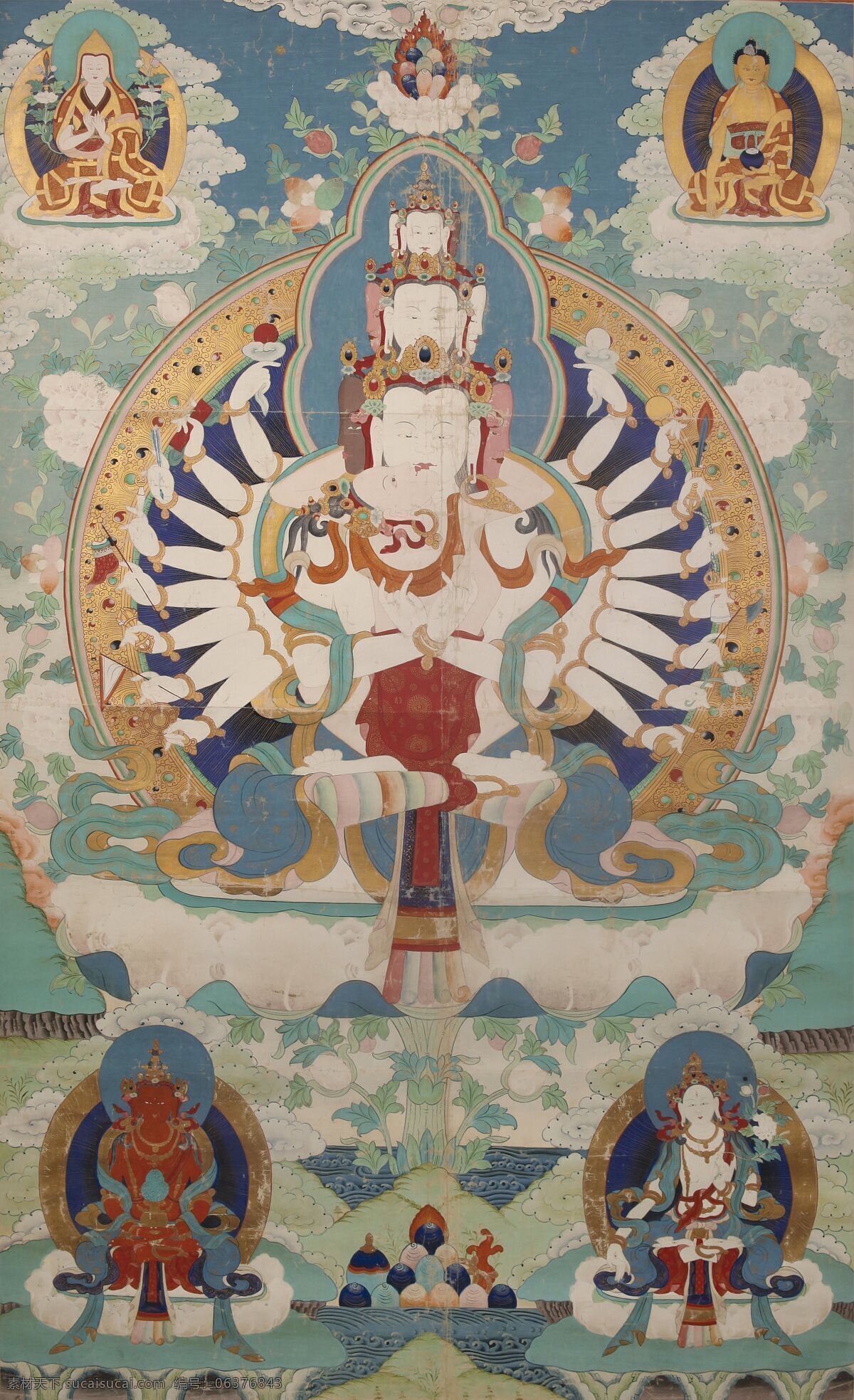 双身观音唐卡 汉藏 棉布矿物颜料 观音 唐卡 绘画 艺术 西藏唐卡 文化艺术 绘画书法