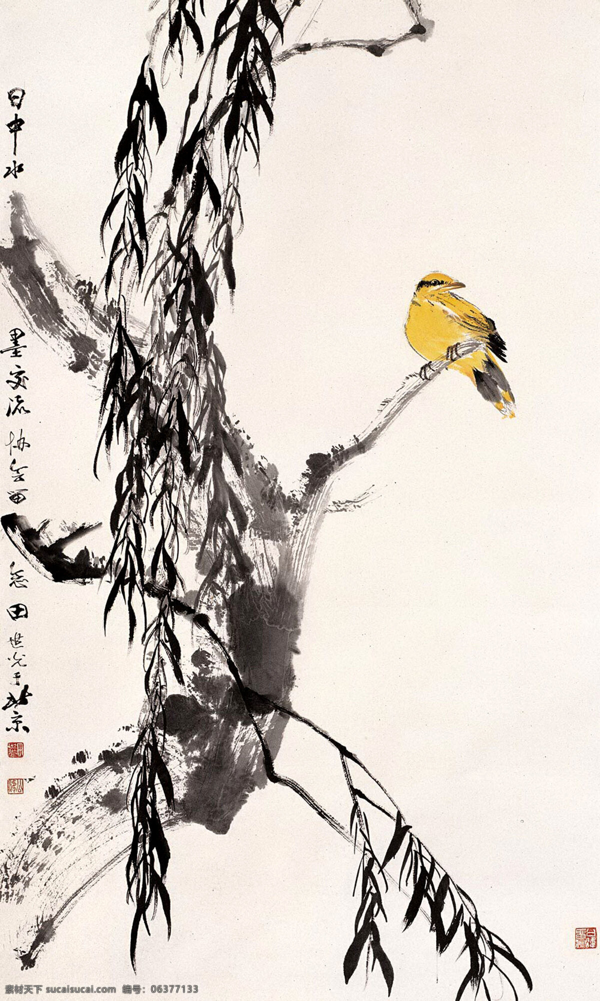 小黄雀 树 鸟 国画 田世光 工笔 古典 古代 印章 绘画 书法 高清 大图 艺术 传统文化 名家工笔花鸟 绘画书法 文化艺术