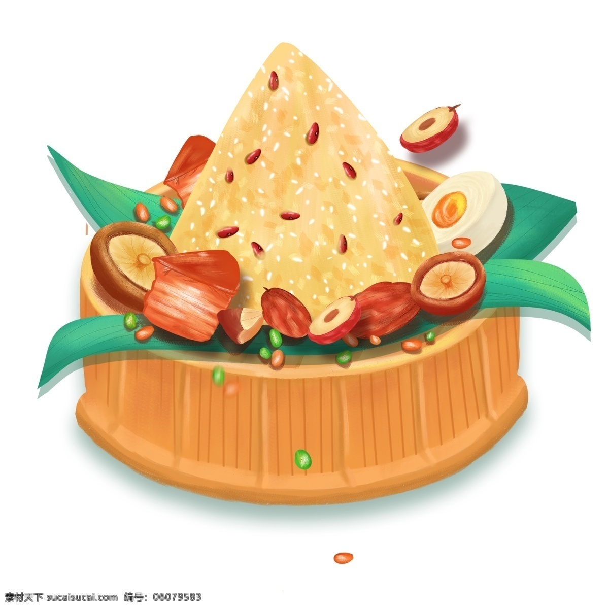 小 清新 蒸笼 里 一个 粽子 端午节 美食 卡通 手绘 蒸屉 红枣 插画