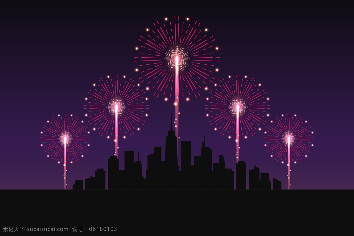 紫色 夜空 元旦 烟花 城市 背景 圣诞节 梦幻背景 广告背景 背景素材 抽象的 新年