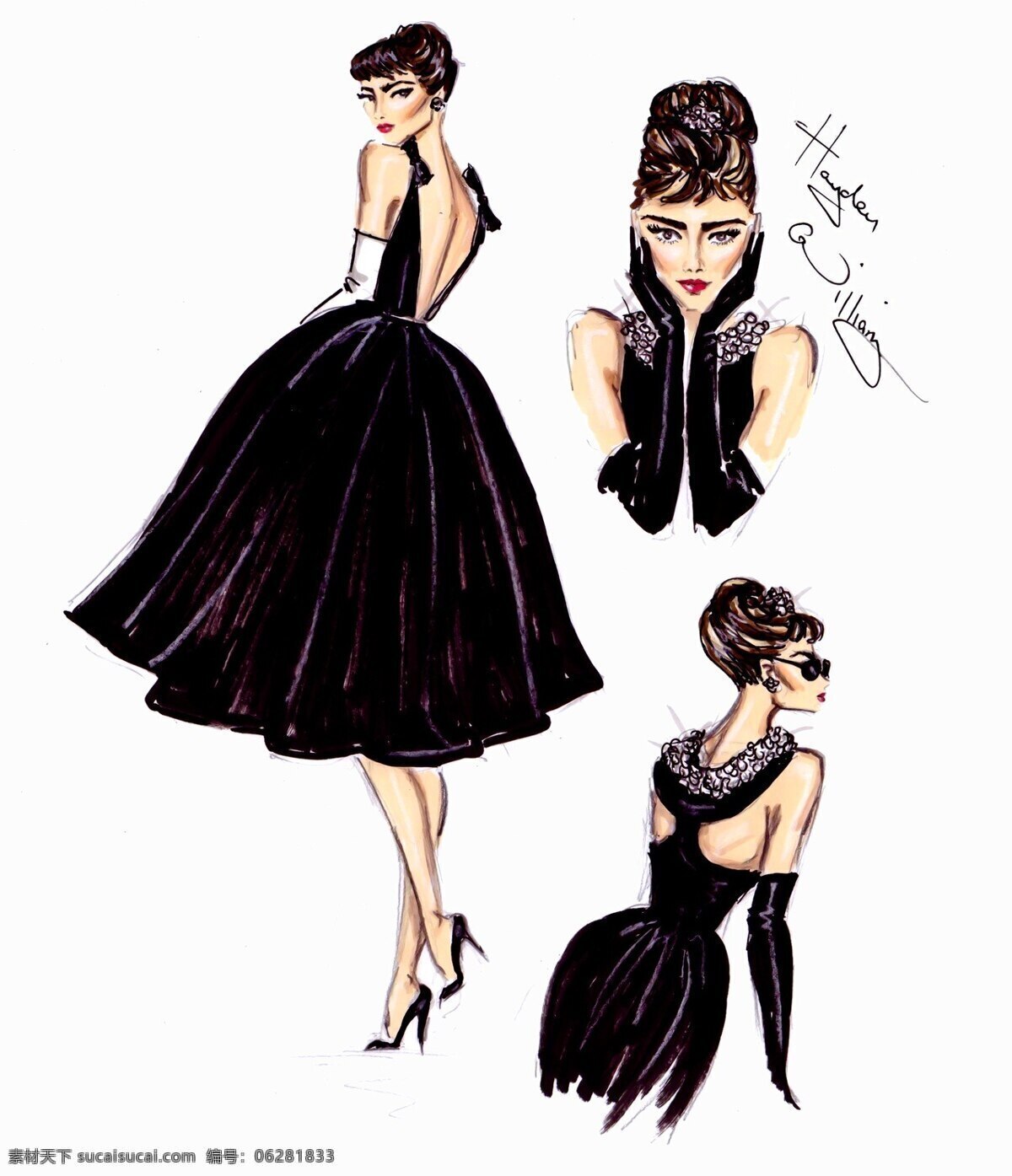 款 黑色 连衣裙 设计图 服装设计 时尚女装 职业女装 职业装 女装设计 效果图 短裙 衬衫 服装 服装效果图