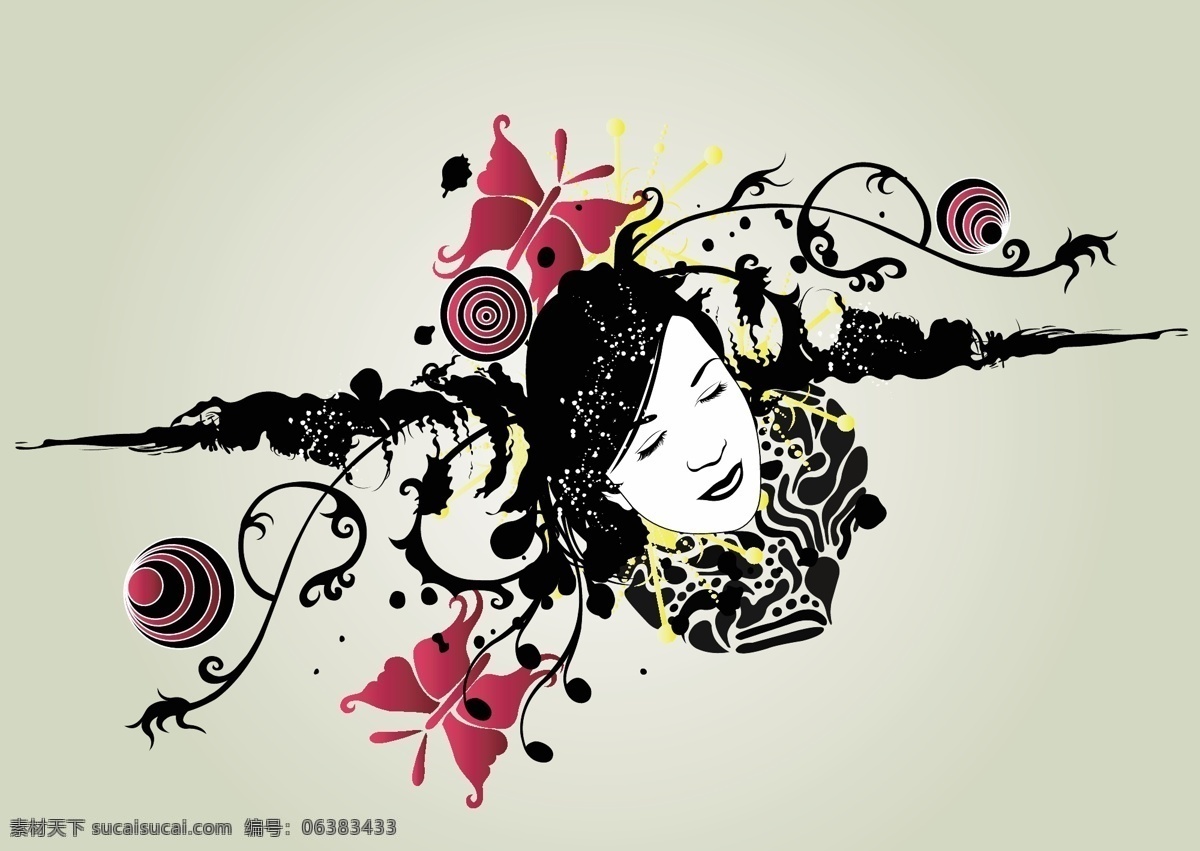 女性 头像 花纹 剪影 矢量 矢量图 矢量人物