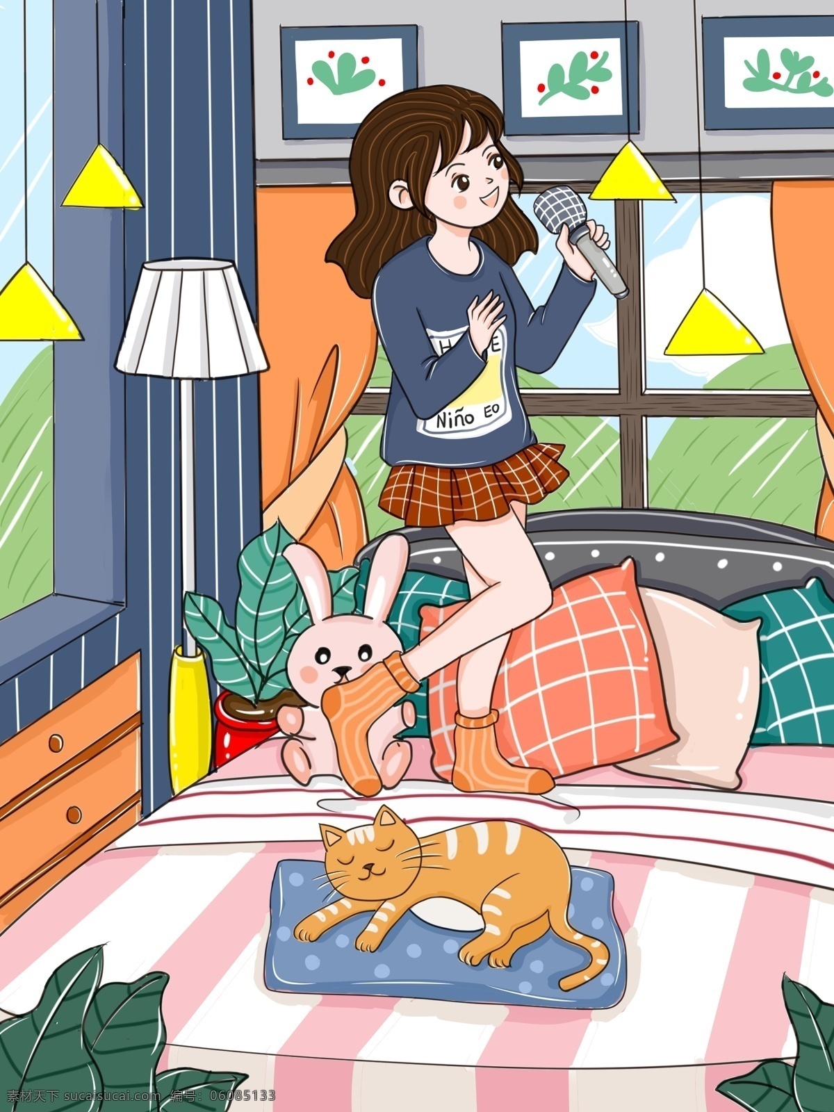 原创 肥 宅 生活 少女 唱 k 卡通 插画 微博 微信 肥宅 肥宅生活 肥宅少女