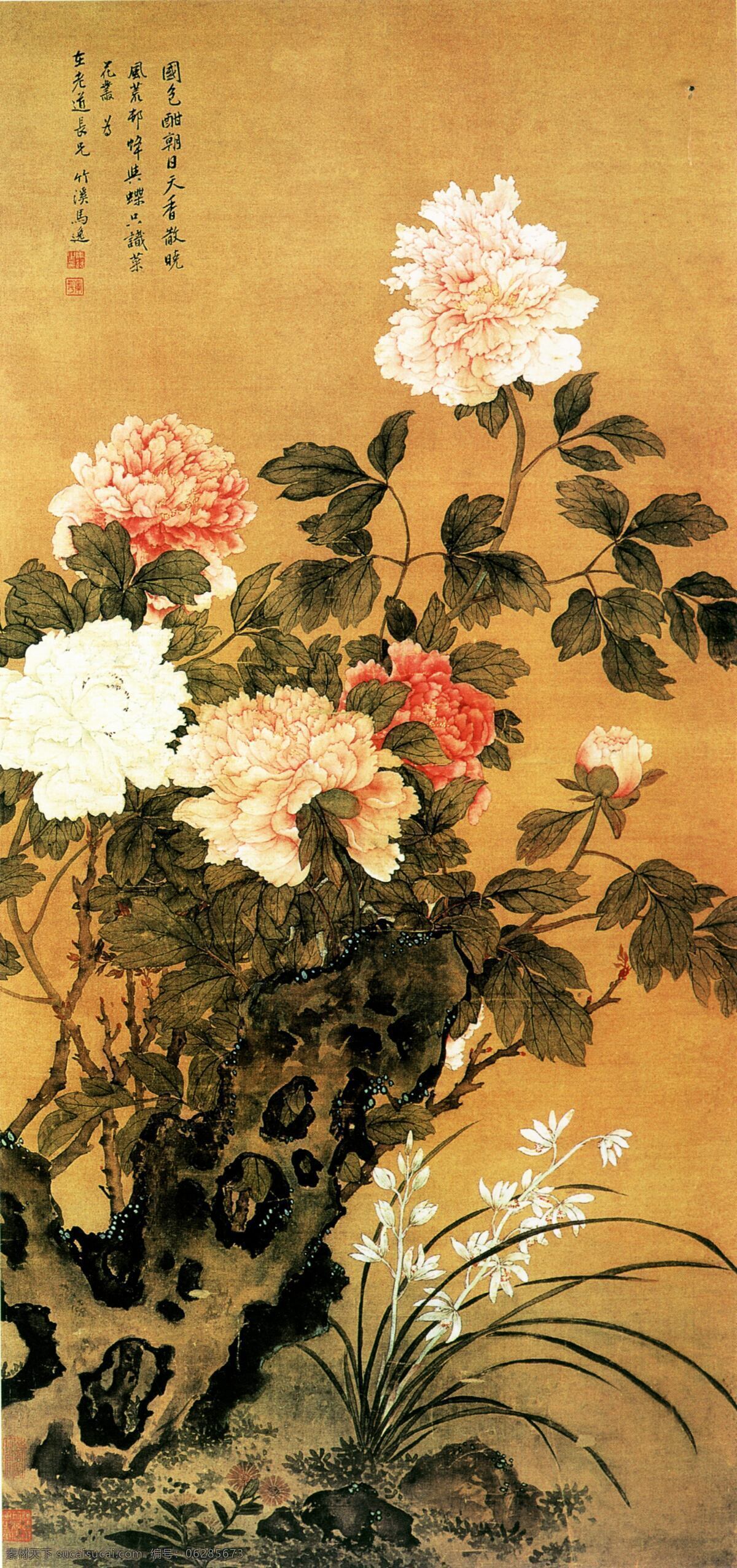 国粹 牡丹 工笔 国画 花鸟 名画 水墨 写意 中国画 国粹牡丹 中华传世国画 装饰素材 室内装饰用图