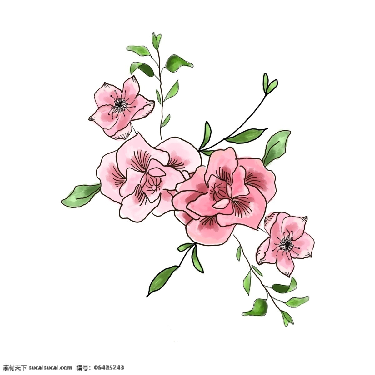 漂亮 花朵 装饰 插画 漂亮的花朵 粉色的花朵 绿色的叶子 植物装饰 卡通花朵 花朵装饰 立体花朵