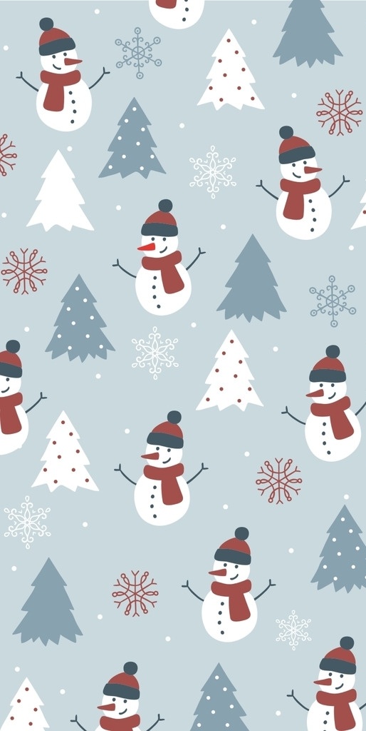 圣诞雪人壁纸 圣诞节 小雪人 圣诞树 苹果壁纸 雪花 蓝色 小清新 插画 动漫动画 动漫人物