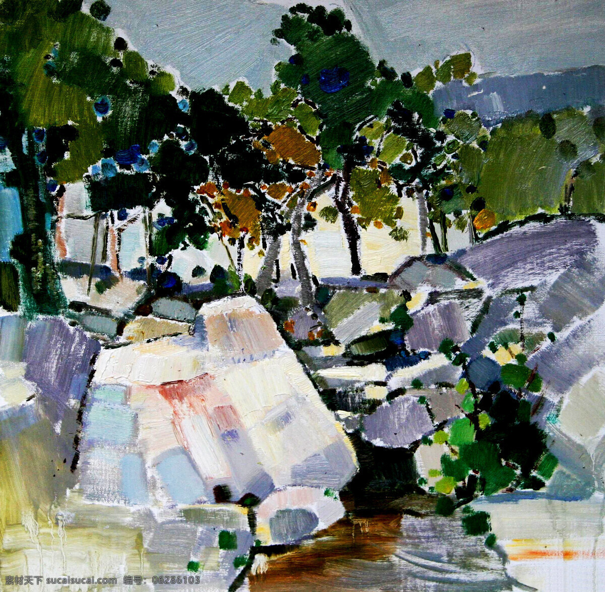 风景画 绘画 绘画书法 美术 山岭 石头 树木 山溪 即景 设计素材 模板下载 山溪即景 油画 现代油画 溪流 天空 油画艺术 油画作品5 文化艺术 装饰素材 山水风景画