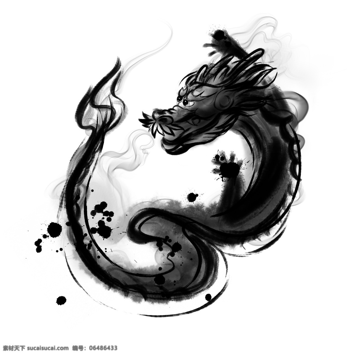 传统 国画 水墨 龙 装饰 图案 黑色 中式 神兽 国潮 水墨龙 装饰图案