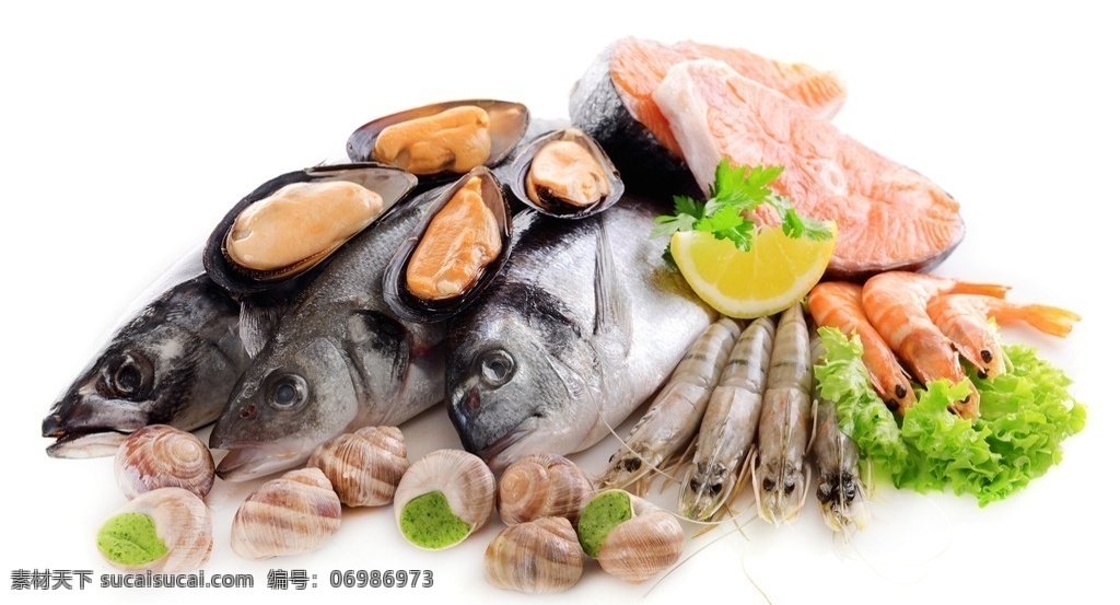 海鲜 海鱼 鲜鱼 大虾 海螺 对虾 鱼肉 贻贝 淡菜 美食 食材 自助 餐饮美食 食物原料