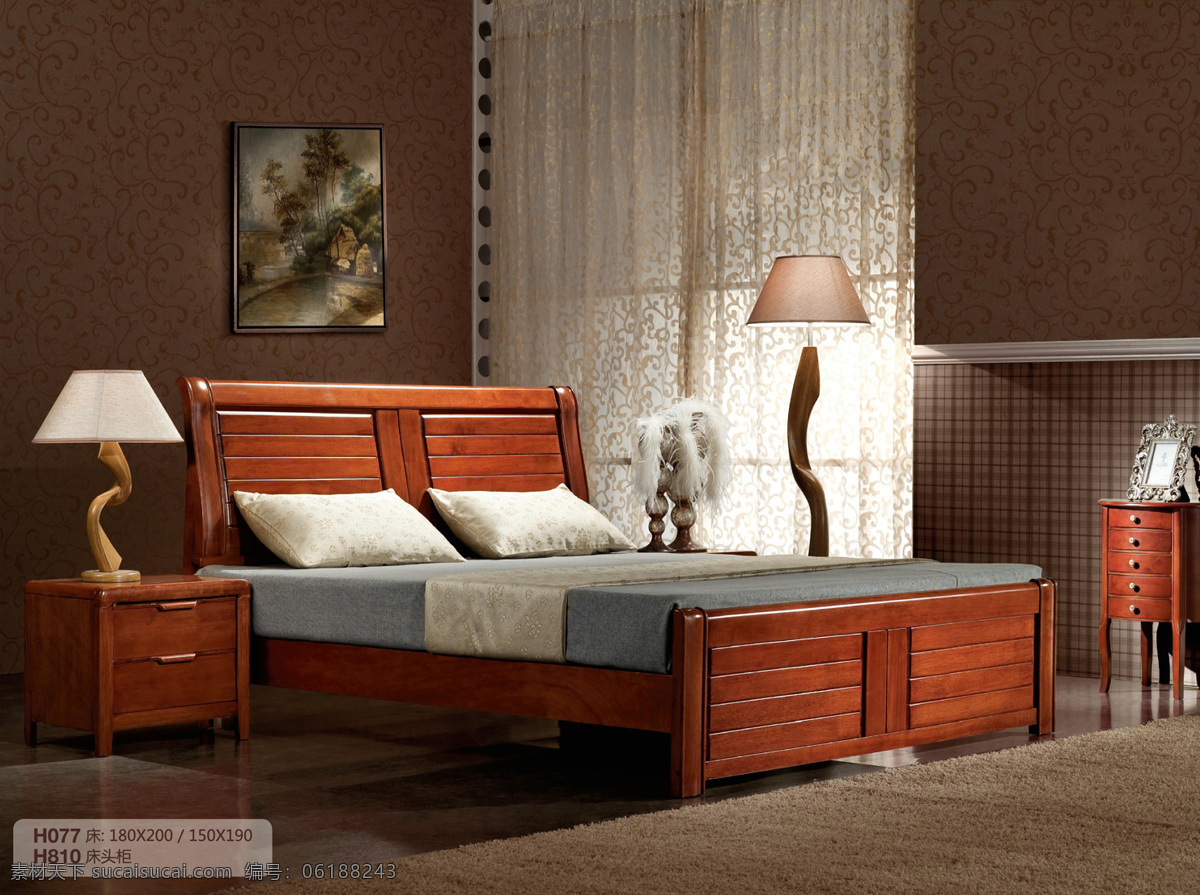 红 实木 软床 床头柜 地毯 挂画 落地灯 红实木软床 背景 装饰素材 室内设计