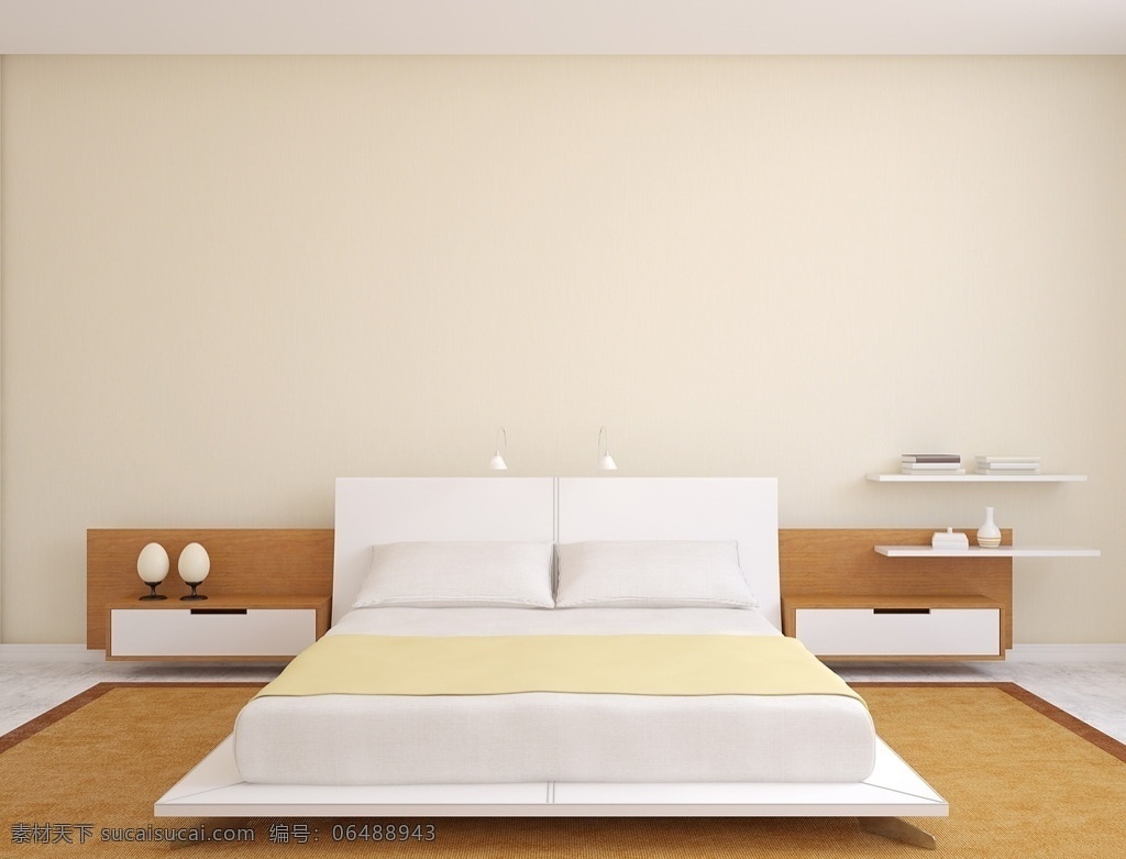 唯美卧室 唯美 炫酷 卧室 家居 装修 大床 榻榻米 黄色系 米黄色墙纸 地毯 环境设计 室内设计