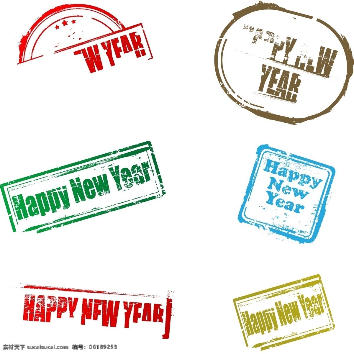 六 款 新年 快乐 印章 边框 矢量 图标素材 happy new 新年快乐 印章素材 矢量图标 year