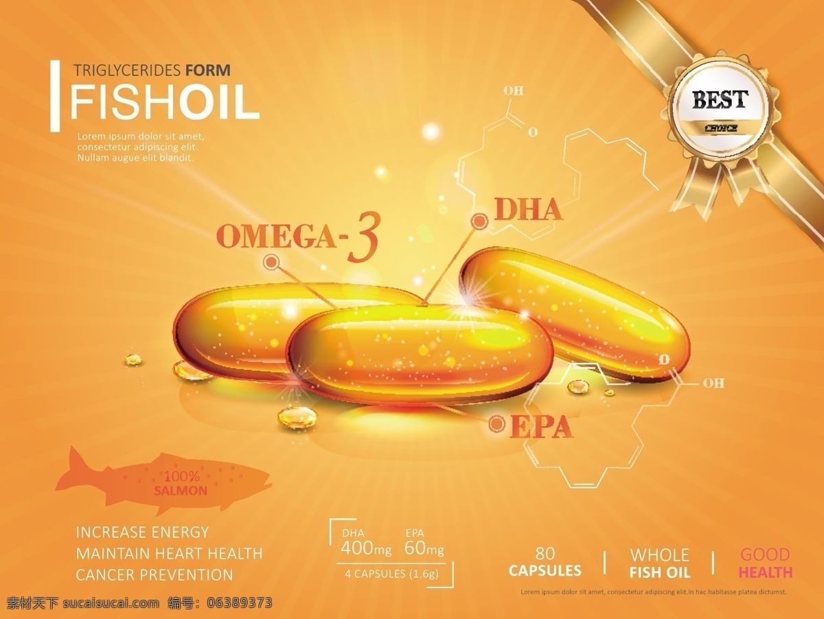 深海鱼油 胶囊 矢量 设计素材 金黄色 鲨鱼 鱼油 保健 海报 详情页