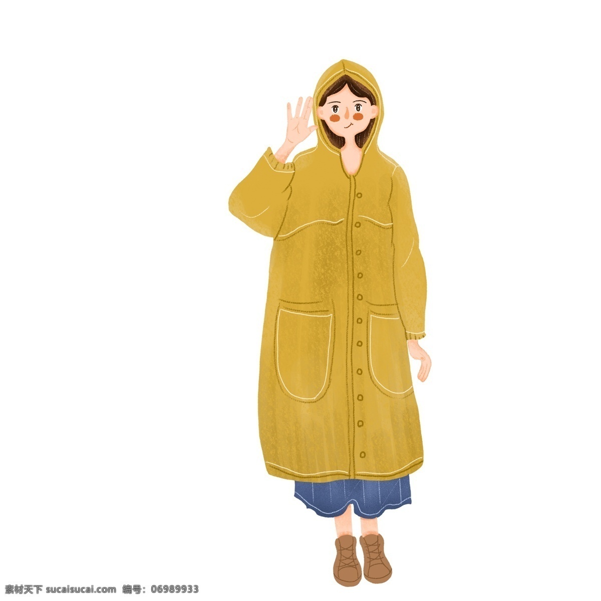 卡通 可爱 穿着 雨衣 女孩 插画 人物 少女