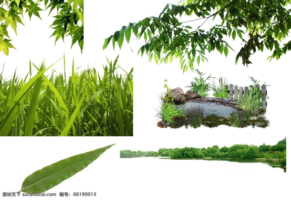 绿色树叶子 绿色叶子 树叶 绿叶 树枝 大自然 环保 春天 河边 湖边 绿色 自然环境 树林 森林 园林绿化 围栏 栏杆 石头 湖水 倒影 植物 分层 源文件