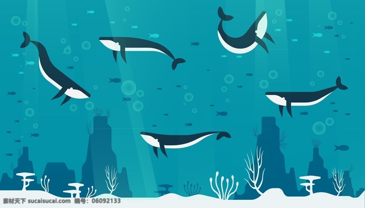 手绘 卡通 海底 世界 插画 海底世界 海滩 大海 海豚 珊瑚 海草 水草 石头 鲸鱼 生物世界 海洋生物