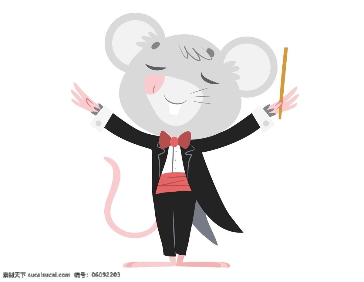卡通 音乐 家小 老鼠 元素 小清新 音乐家 礼服 矢量元素 手绘 小老鼠 指挥棒 ai元素