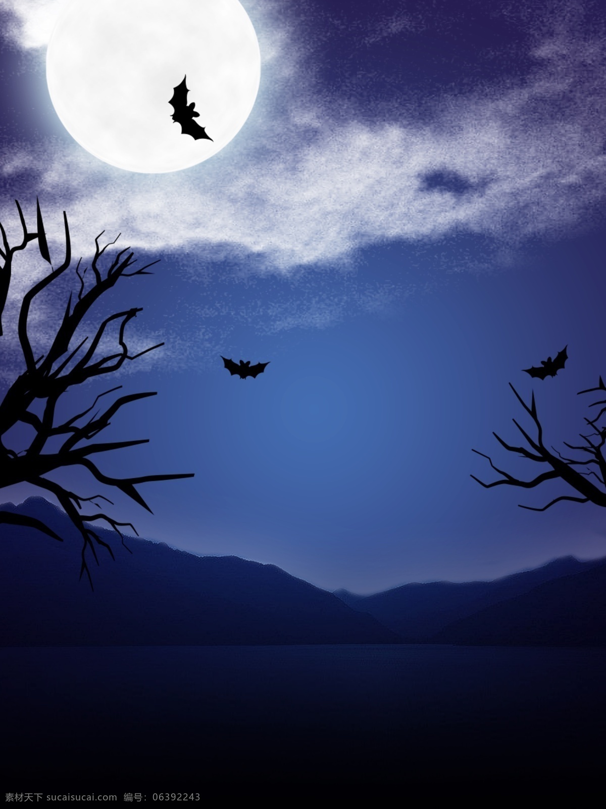万圣节 黑夜 月光 背景 创意 树枝 山脉 电商 月光背景 黑夜背景 云雾 黑夜渐变