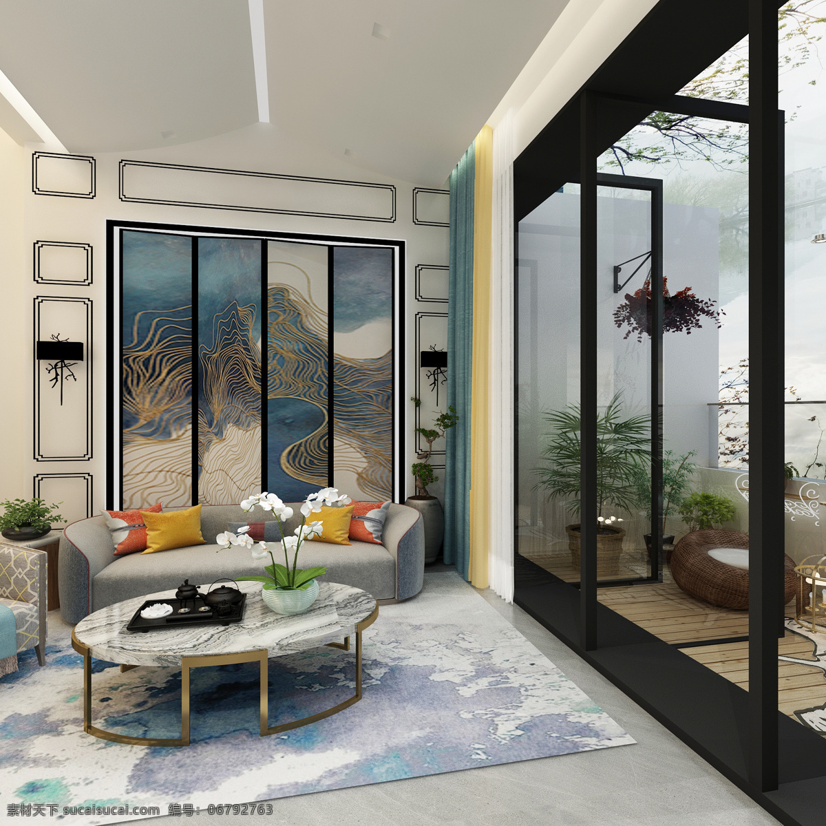 客厅设计 豪宅地产 别墅 客厅样板间 欧式 阳台 环境设计 室内设计