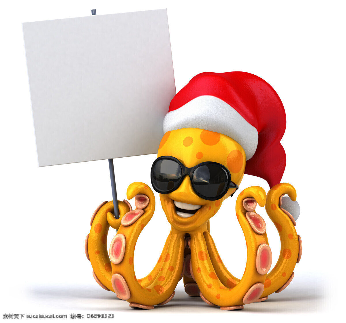 3d 动物图片 3d设计 广告牌 卡通动物 圣诞节 圣诞帽 乌贼 章鱼 3d动物 3d模型素材 其他3d模型