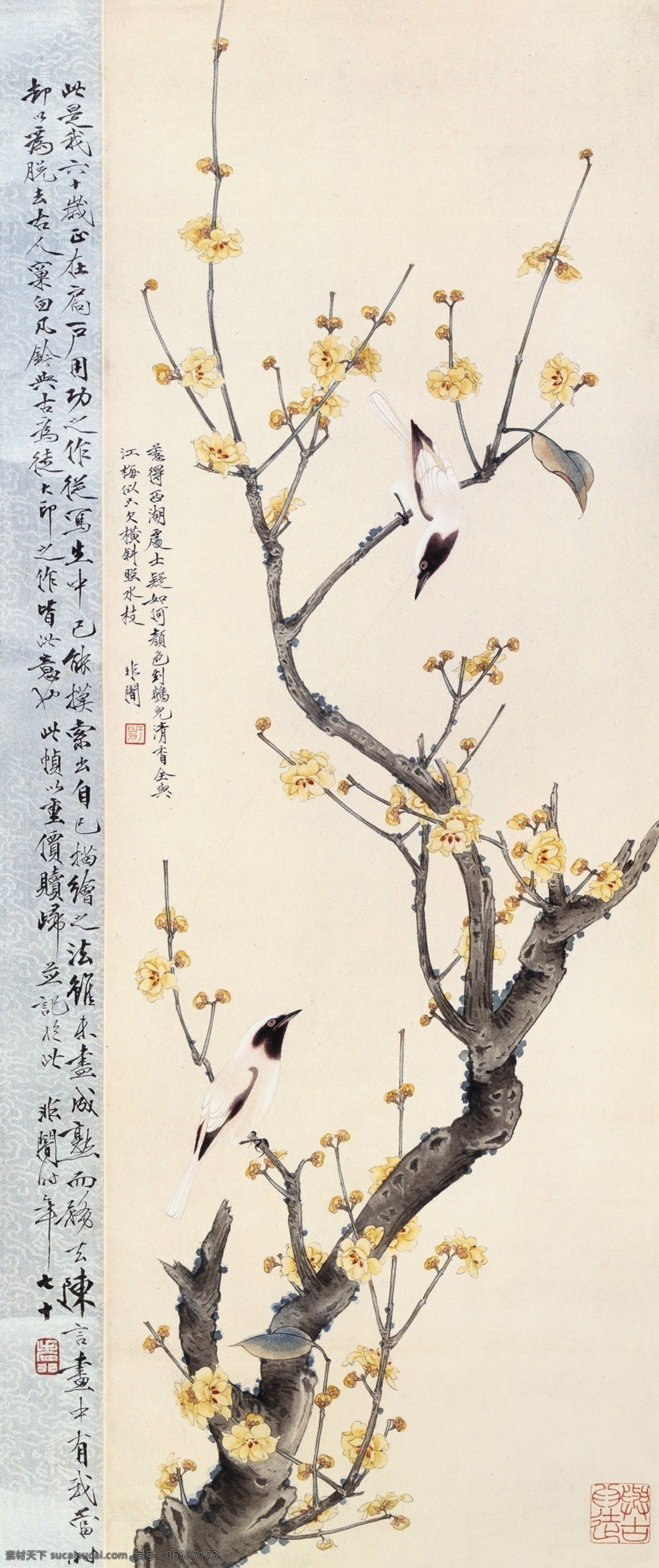 工笔 绘画书法 腊梅 文化艺术 山 禽 设计素材 模板下载 腊梅山禽 山禽 于非闇 立轴 古画类
