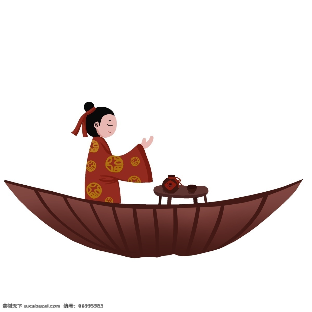 古代 乘船 饮酒 公子哥 古风 公子 人物 喝酒 手绘