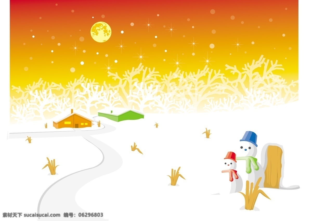 温情 冬日 冬天 下雪 雪景 雪人 矢量图 其他矢量图