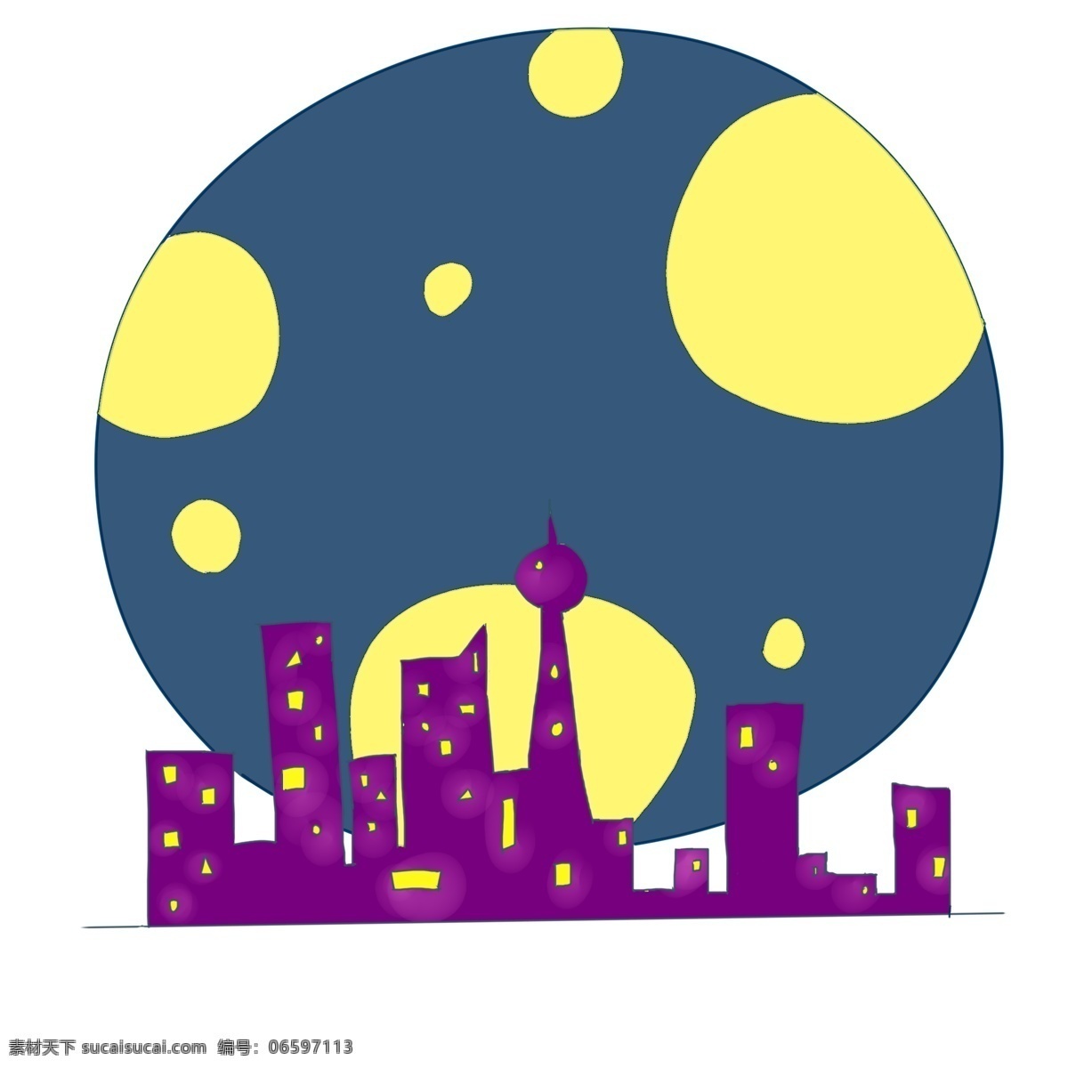 夜景 高楼 月圆 边框 插画 手绘 中秋节 庆中秋 中秋快乐