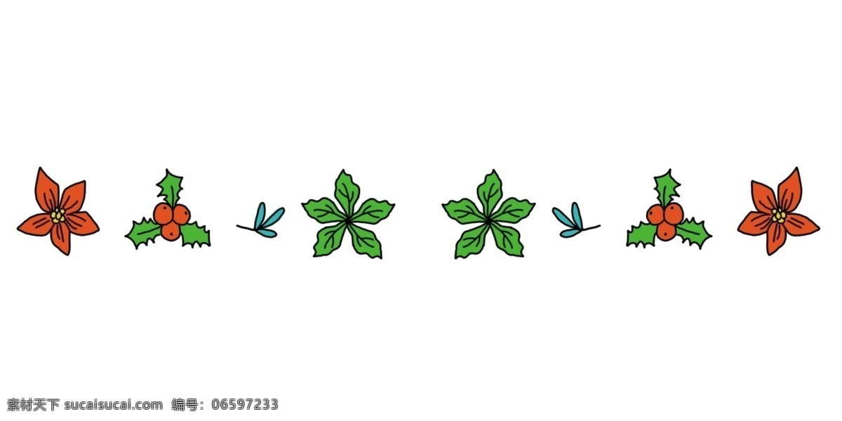 红色 花朵 分割线 边框 红色的花朵 卡通边框 分割线边框 边框插画 小物边框 漂亮的边框 绿色的叶子