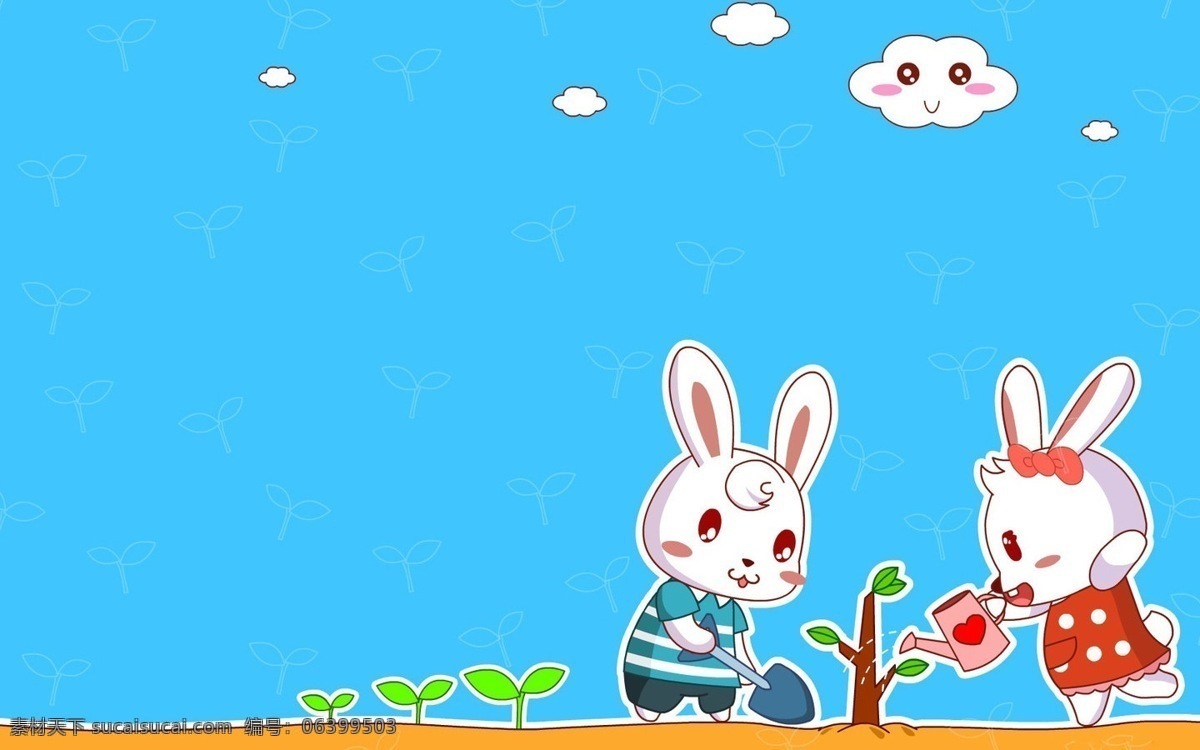 两 只 兔子 可爱 蓝色的背景 卡通 动漫