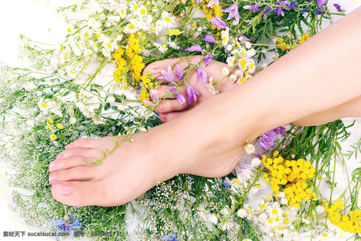 花中美足 花朵 美足 美脚 赤脚 光脚 恋足 小清新 人物图库 女性女人