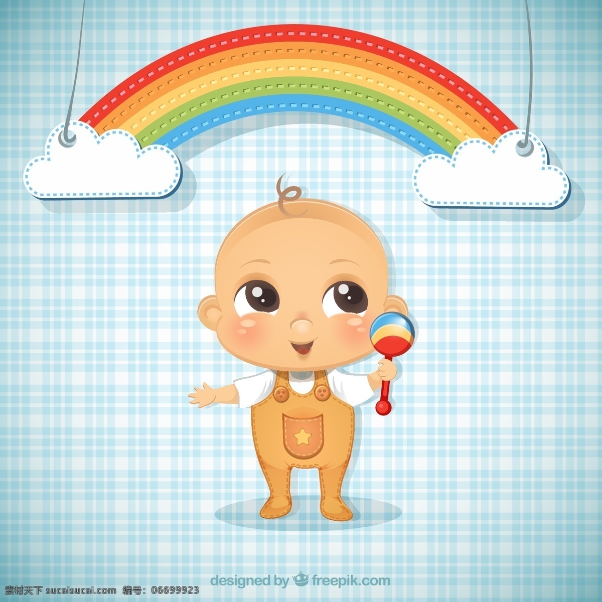婴儿 彩虹 剪贴 画 摇铃 云朵 格纹物剪贴画 矢量 高清图片