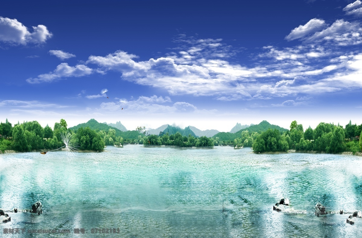 湖水 湖 湖光山色 蓝天 绿洲 小岛 白云 天空 风景 景色 背景素材 简洁背景 桌面 桌面背景 电脑桌面 唯美背景 背景图案 背景 图案 底纹 底纹背景 分层 源文件