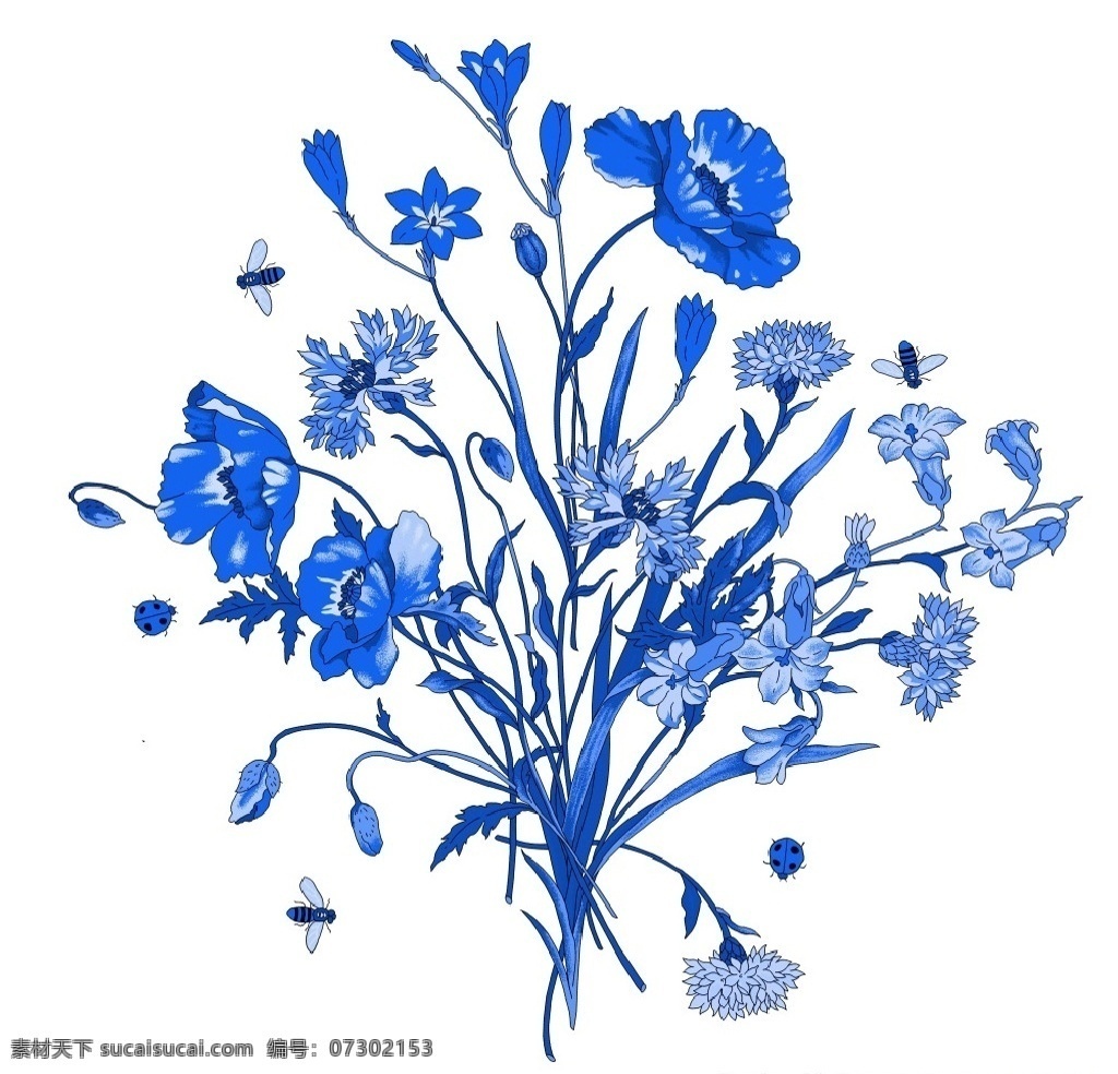 中国 风 青花瓷 图案 花朵 中国风 青花瓷图案 分层