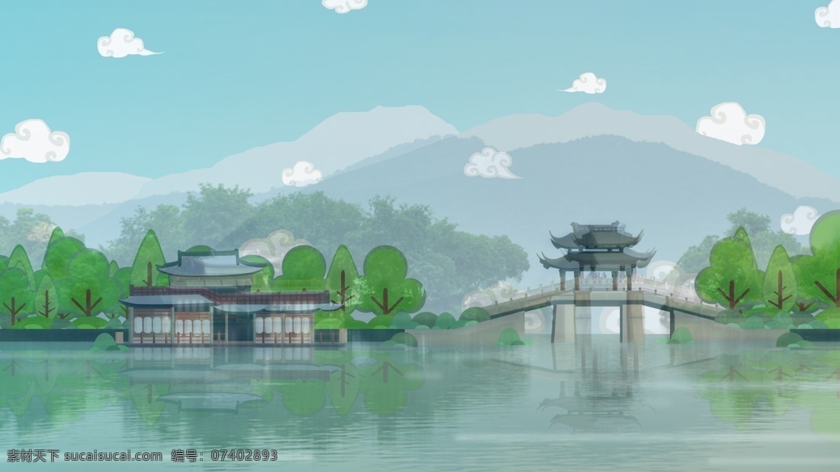 中国 风 建筑 插画 中国风 古镇 水墨 手绘 城墙 唯美 背景图 设计素材 环境设计 建筑设计 古风建筑插画